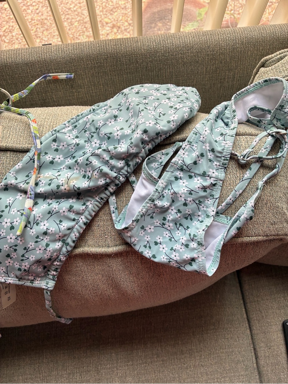 Floral Print Light Mint Green Bikini Set